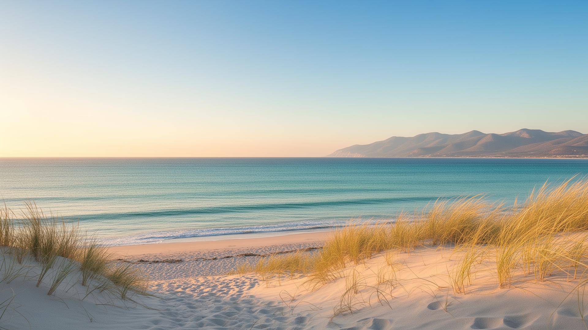 Ruhige Küste mit weichem Sand und klarem Himmel